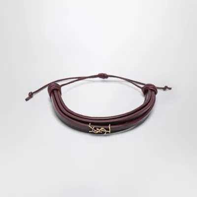 Saint Laurent Cassandre Multiwrap Leather Bracelet In Burgundy