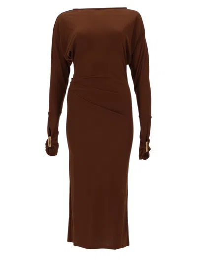 Max Mara Viscose Draped Gown With Statement Draping In Brown