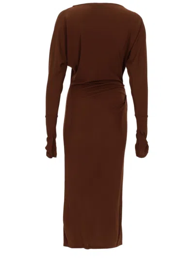 Max Mara Viscose Draped Gown With Statement Draping In Brown