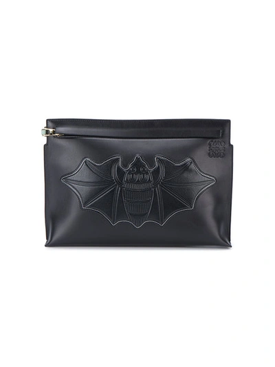 Loewe Bat-embroidered Leather T Pouch, Black