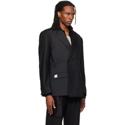 Re;code Gray Jacket-patched Double Blazer In Black