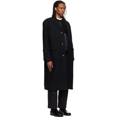 Re;code Black Single-breasted Long Coat In Black
