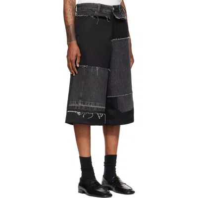Re;code Black Mixed Fabric Denim Shorts In Black