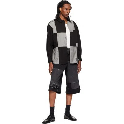 Re;code Black Mixed Fabric Denim Shorts In Black