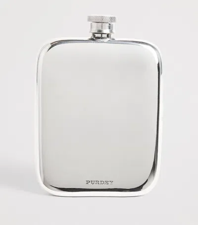 Purdey Engraved Hip Flask In Silver