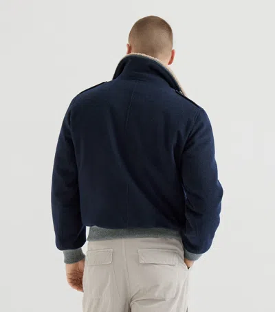 Brunello Cucinelli Shearling-collar Bomber Jacket In Blue