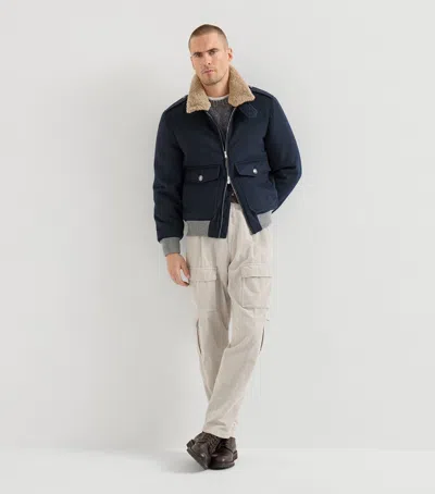Brunello Cucinelli Shearling-collar Bomber Jacket In Blue