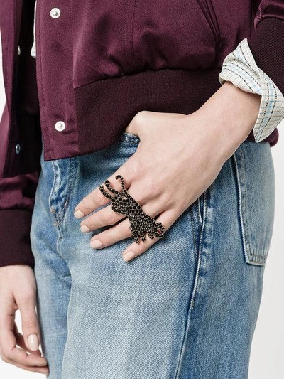 Shop Gucci Tiger Multi-finger Ring - Metallic