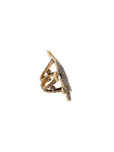 Shop Gucci Tiger Multi-finger Ring - Metallic