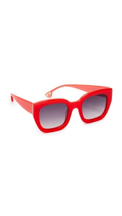 Alice And Olivia Aberdeen Square Sunglasses, Red In Poppy/grey