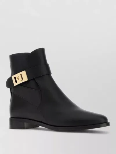 Ferragamo Zanira Leather Ankle Boots In Black