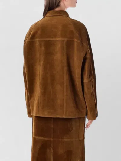 Studio Nicholson Leather Single Breasted Coat In Brown