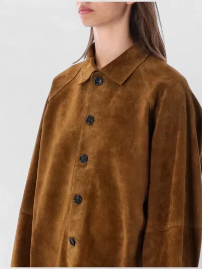 Studio Nicholson Leather Single Breasted Coat In Brown