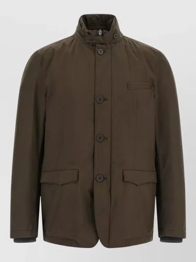 Herno Long-sleeve Button-front Casual Jacket In Brown