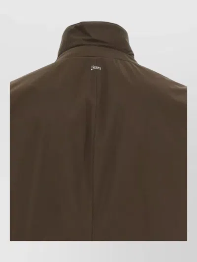 Herno Long-sleeve Button-front Casual Jacket In Brown