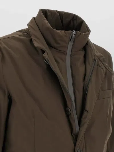 Herno Long-sleeve Button-front Casual Jacket In Brown