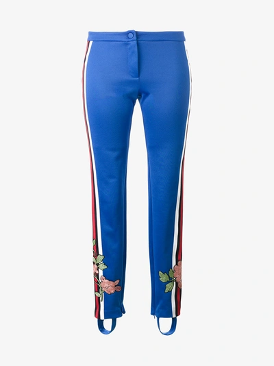 Shop Gucci Stirrup Floral Track Pants In Blue