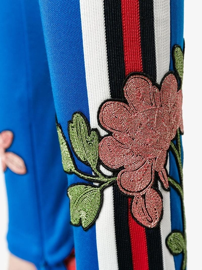 Shop Gucci Stirrup Floral Track Pants In Blue