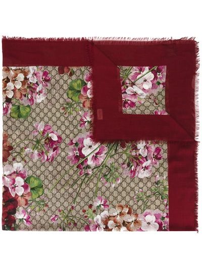 Gucci Blooms Print Gg Supreme Scarf, Red
