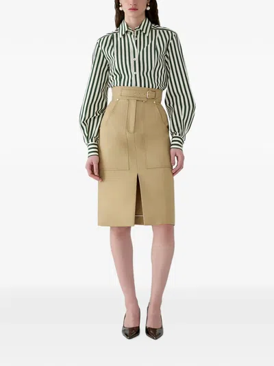 Carolina Herrera Belted Front-slit High-waisted Midi Skirt In Brown