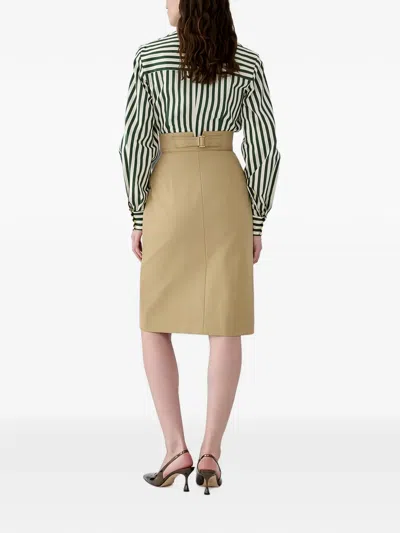 Carolina Herrera Belted Front-slit High-waisted Midi Skirt In Brown