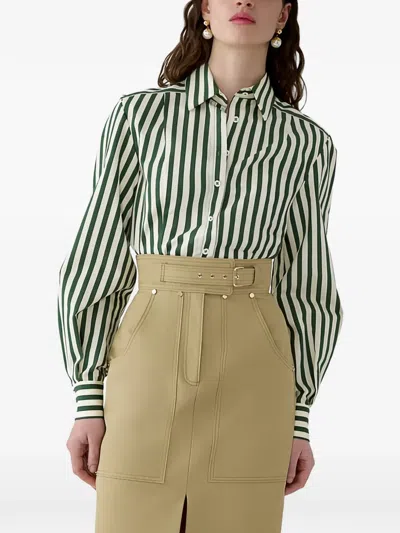 Carolina Herrera Belted Front-slit High-waisted Midi Skirt In Brown