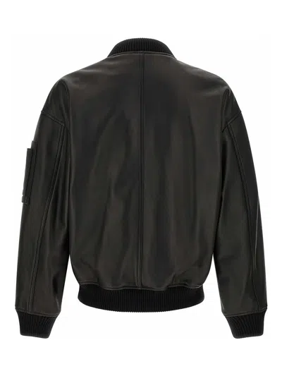 Dsquared2 Leather Jacket Front Pockets Ribbed Cuffs In Black