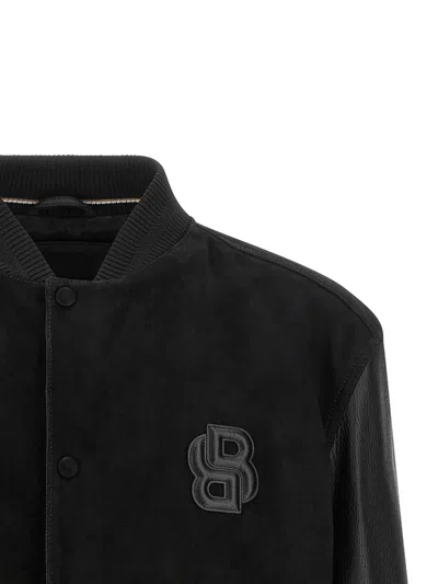 Hugo Boss Textured Microfiber Bomber Jacket In Black