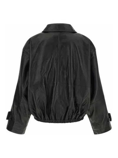 Rohe Cropped Leather Bomber Blouson Jacket With Dropped Shoulders In Black
