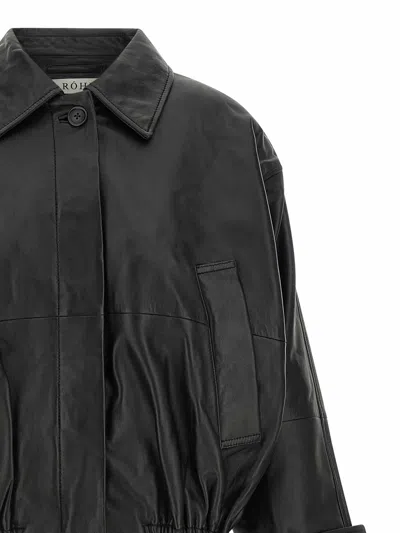 Rohe Cropped Leather Bomber Blouson Jacket With Dropped Shoulders In Black