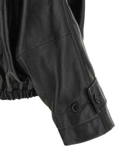 Rohe Cropped Leather Bomber Blouson Jacket With Dropped Shoulders In Black
