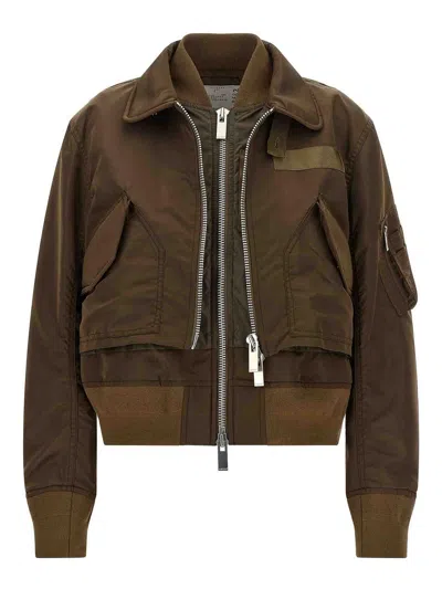 Sacai Double Layer Blouson In Brown