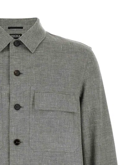 Zegna Crossover Overshirt Jacket Chest Pockets In Beige