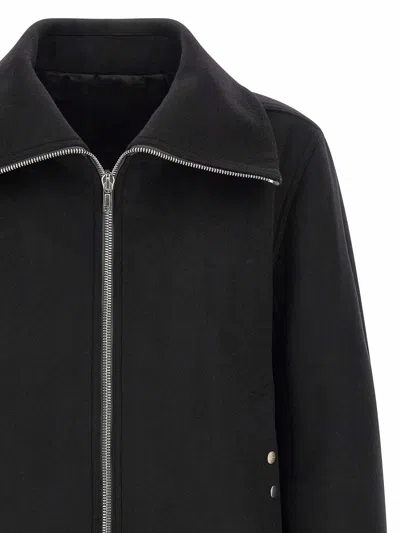 Rick Owens Black Rain Bomber Jacket With High Neck And Functional Pockets In Black