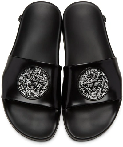 Shop Versace Black Medusa Pool Slide Sandals