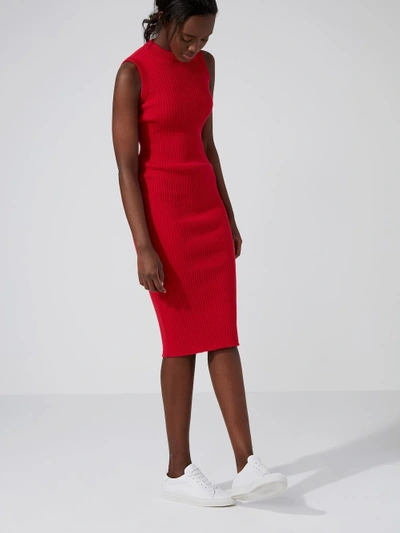 Shop Frank + Oak Long Ribbed-knit Dress In Red