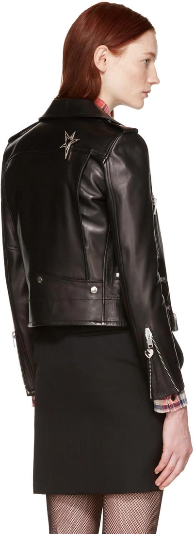 Shop Saint Laurent Black Leather Cassandre Motorcycle Jacket