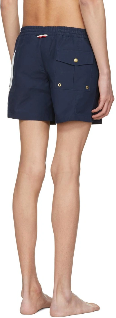 Shop Moncler Navy Contrast Swim Shorts