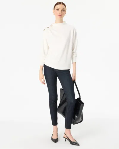 White House Black Market Button Shoulder Pullover Sweater In White