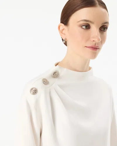 White House Black Market Button Shoulder Pullover Sweater In White