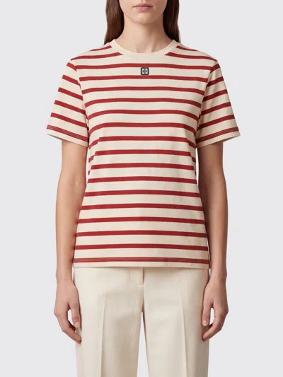 Tory Burch Striped Slim Fit T-shirt In Cotton With Double T Logo In Multi