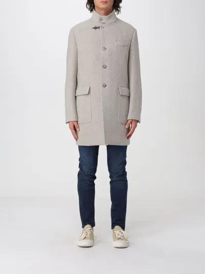 Fay Herringbone-pattern Hook-fastening Coat In Gray