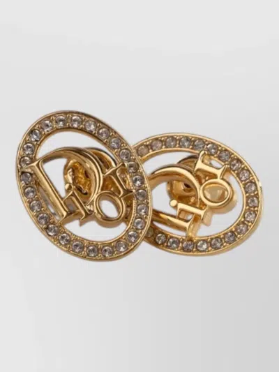 Dior Logo Oval Stud Earrings In Gold