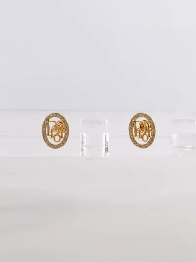 Dior Logo Oval Stud Earrings In Gold