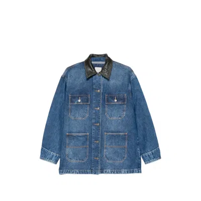 Simkhai Leather-collar Denim Jacket In Blue