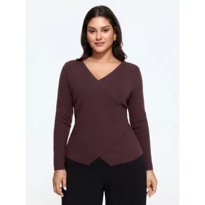 Bloomchic Supersoft Wrap Neck Asymmetrical Hem Pullover In Plum
