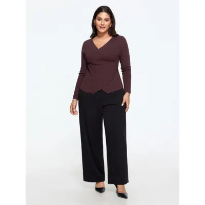 Bloomchic Supersoft Wrap Neck Asymmetrical Hem Pullover In Plum