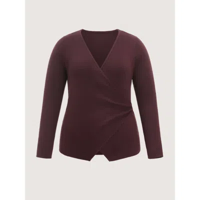 Bloomchic Supersoft Wrap Neck Asymmetrical Hem Pullover In Plum