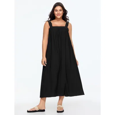 Bloomchic Square Neck Backless Drawstring Midi Dress In Black
