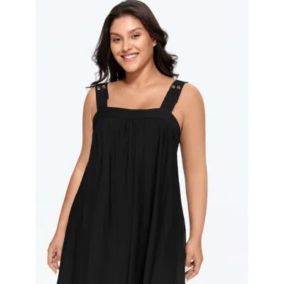 Bloomchic Square Neck Backless Drawstring Midi Dress In Black